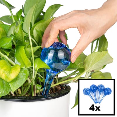 4 Stuks - Waterdruppelaar voor Planten - Watergever - Glas - Waterbollen - Watergeefsysteem - Plantenbollen - Blauw