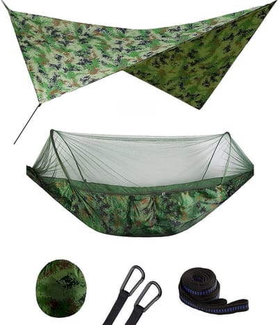 Hangmat Tent Set - Kampeeruitrusting - Buiten Ontspannen - Waterdichte Luifel - 250x120 cm - Legergroen