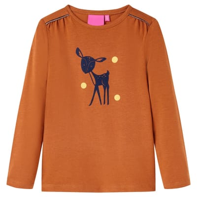 vidaXL - Kindershirt - met - lange - mouwen - 92 - cognackleurig