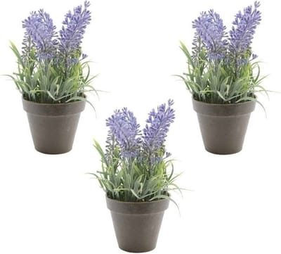 Bellatio Kunstplant - 3x stuks - lavendel - paars - 17 cm - in pot - lavandula - Kunstplanten/nepplanten