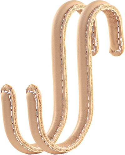 Brute Strength - Leren S-haken - Naturel - 2 stuks - Kledinghaak – Leer - kapstokhaak - Ophanghaken – handdoekhaakjes - kledinghaken