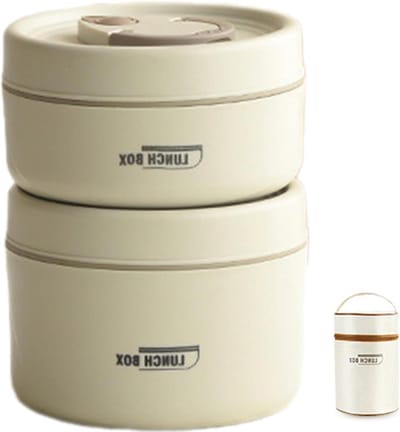 Stapelbare Lunchbox Set - Bento Box Voedselcontainer - Warme Maaltijden Meenemen - Roestvrij Staal Isolatie - 18x13.5cm - Blauw/Bruin