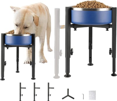 Verhoogde Voerbak Houder - Hondenbak Standaard - Comfortabel Eten - In Hoogte Breedte Verstelbaar - 15 - 30 cm - Zwart