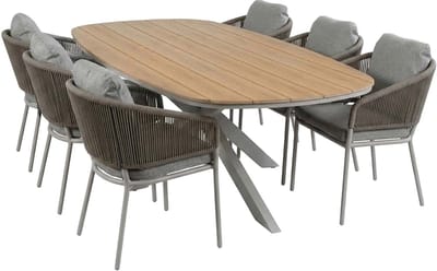 Tuinset Brindsi/Cadiz | 6 personen | Deens ovaal 240 cm | Rope & Tecon Teak