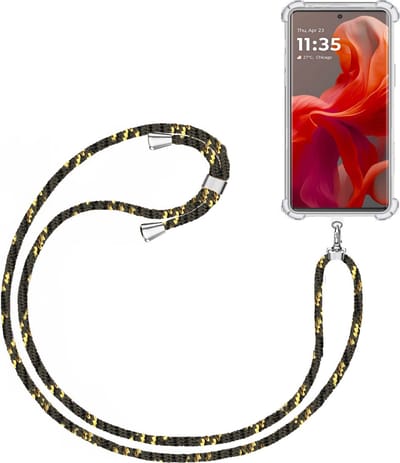 Telefoonkoord + Hoesje Geschikt voor Motorola Moto G85 - Lengte Verstelbaar - Telefoonketting - Shock Proof Case - Zwart Goud