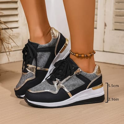 Dames Outdoor Hardlopen Comfortabele Schoenen Vrouwen Sneakers Platform Schoenen Leer Patchwork Casual Sport Lichtgewicht Schoenen 37 black
