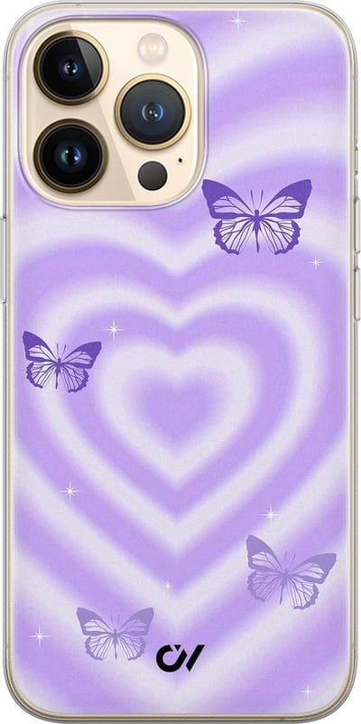 Hoesje geschikt voor Apple iPhone 13 Pro - Retro Hart Vlinder - - Paars - Apple Soft Case Telefoonhoesje - TPU Back Cover - Casevibes