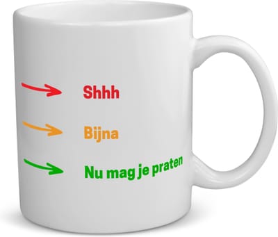 Akyol - shhh, bijna, nu mag je praten koffiemok - theemok - Quotes - mensen die houden van quotes - grappige tekst - quotes - verjaardag - cadeau - kado - geschenk - 350 ML inhoud