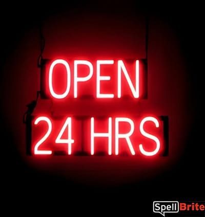 OPEN 24 HRS - Lichtreclame Neon LED bord verlicht | SpellBrite | 42 x 38 cm | 6 Dimstanden - 8 Lichtanimaties | Reclamebord neon verlichting