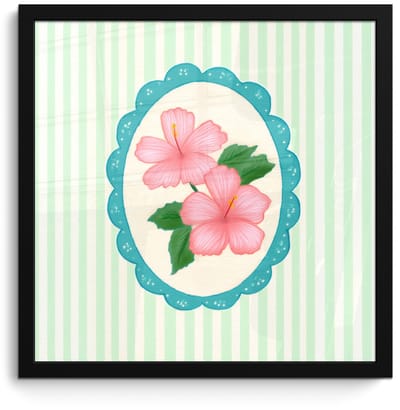 Poster in lijst - Fotolijst 40x40 cm - Posters - Bloemen - Ovaal - Strepen - Groen - Posterlijst zwart - Decoratie - Wanddecoratie woonkamer - Muurdecoratie slaapkamer