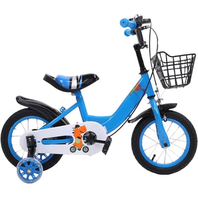 12-inch Kinderfiets IJzer Lichtgewicht Schattig Zadel Stuur Verstelbaar Peuterfiets voor Leeftijd 3 tot 10 blauw