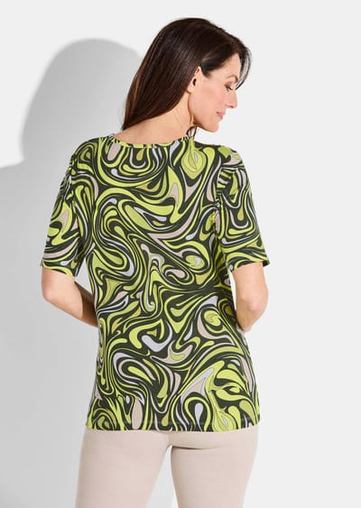 Gedessineerd shirt van katoen-jersey - kaki / lichtgroen / wit / gedess. - Gr. 38 van Goldner Fashion