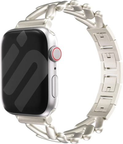 Strap-it Stalen V-type bandje - geschikt voor Apple WatchSeries 1/2/3/4/5/6/7/8/9/10/11/SE/SE2/SE3/Ultra (2) - Uniek staal/metalen bandje voor iWatch maat: 44mm / 45mm / 46mm / 49mm - sterrenlicht/starlight