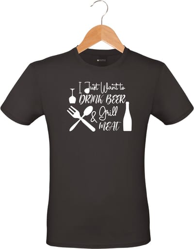 Mijncadeautje - Barbecue T-shirt - unisex - zwart - BBQ - Garden party - Tuinfeest - Vrijgezel - Verjaardag - I just want to drink beer & Grill meet - maat S