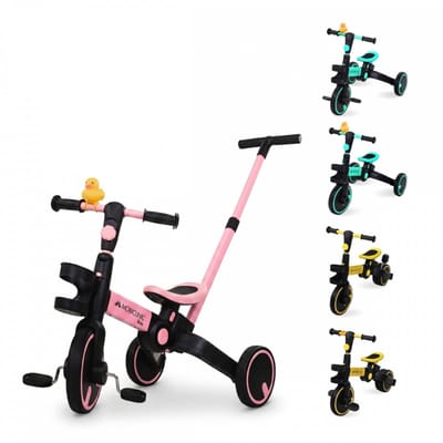 Mobiclinic Chase - Driewieler met eendenhoorn - 5-in-1 - Met eendentoeter - Evolutionair - Verstelbaar stuur - Max 25 kg - Met duwstang - Opvouwbaar - 1 tot 5 jaar - Roze