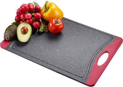 Westmark Snijplank, met sapgeul, antislip en mesvriendelijk, snijoppervlak: 30 x 21 cm, granietlook, kunststof, antraciet/rood, 62152270