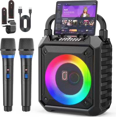 Thijox - Draadloze Karaoke Machine met 2 Microfoons, Draagbare Bluetooth Speaker voor Feestjes, Bruiloften, Kinderen en Volwassenen, Ondersteunt TF Ka