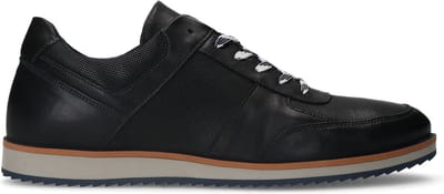 Manfield - Heren - Zwarte leren sneakers - Maat 40