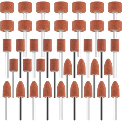 GELLDG Korund slijpkoppenset - 42 stuks - Slijp- en polijstkoppen geschikt voor stenen - 1/8 inch schachtfittingen - Slijpaccessoires geschikt voor Dremel roterende gereedschappen - Geschikt voor slijpen, polijsten en ontbramen