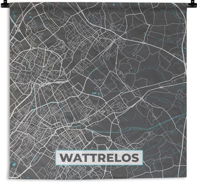 Wandkleed - Wanddoek - Wattrelos - Plattegrond - Kaart - Stadskaart - Frankrijk - 180x180 cm - Wandtapijt