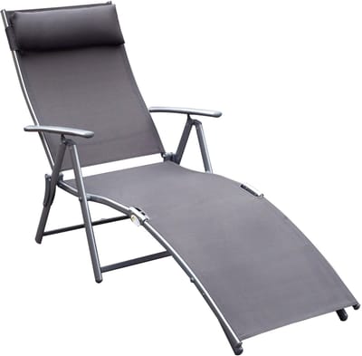 Ligbed - Inklapbare Zonneligstoel - Met Kussen En 7-Standen Verstelbare Rugleuning - Voor Tuin, Balkon, Camping En Strand - Grijs