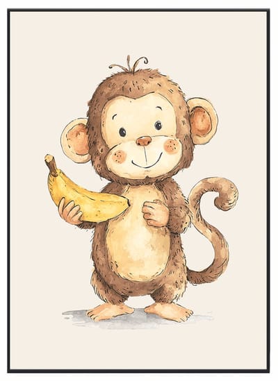 No Filter - Poster Aap met banaan - Poster voor Baby- en Kinderkamer - A3 (30x40 cm) - 250 grams papier - Kinderkamer decoratie