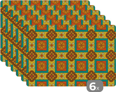 Placemat - Placemats kunststof - Patchwork - Retro - Bloemen - Design - 45x30 cm - 6 stuks - Hittebestendig - Anti-Slip - Onderlegger - Afneembaar