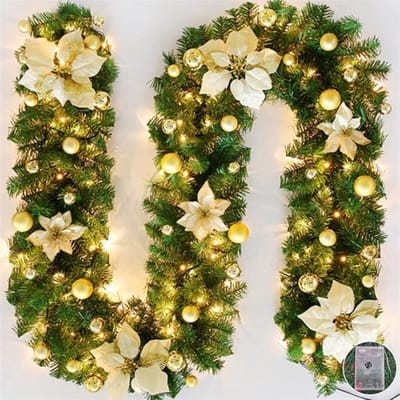 Equivera Kerstkrans met Verlichting - Kerstversiering - Adventskrans - Kerst Decoratie - Kerstdecoratie - Kerstkrans - Kerstslinger met Verlichting - Kerstkrans Voordeur - Kerstkrans met Verlichting Buiten - Kerstkrans met Lampjes voor Buiten