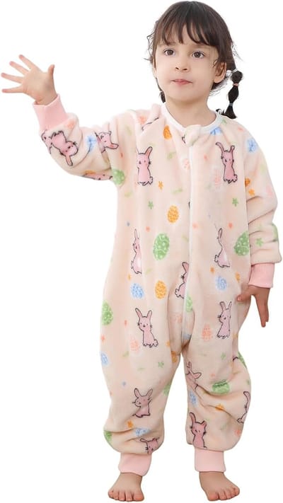 Famanu - pyjama voor kinderen, slaapzak voor de winter, baby, met voeten, slaapzak, winterslaapzak met mouwen, warm gevoerd, babyslaapzak, slaapromper, jongens, meisjes, uniseks pyjama.