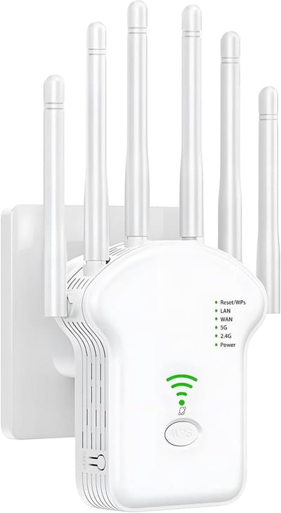 Krachtige Wifi Versterker - Signaal Booster - Internet Uitbreiding - Dual Band 1200 Mbps - 6 Antennes - Wit