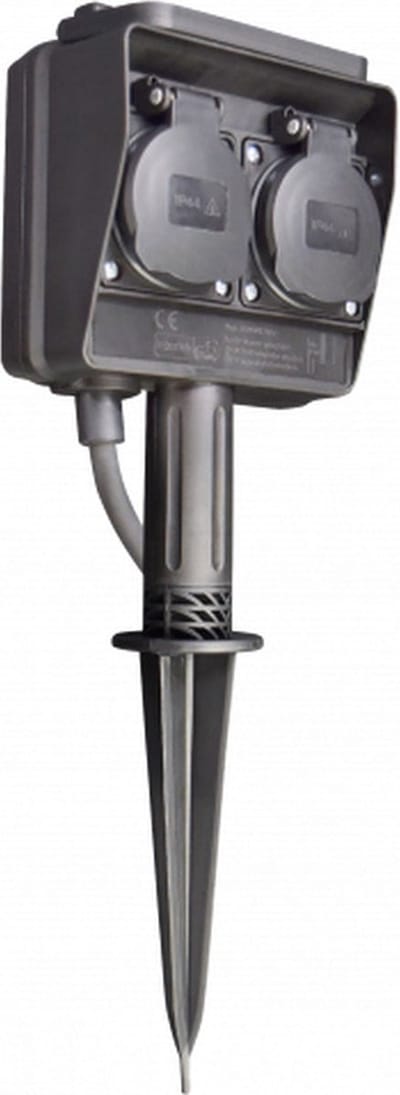 McPower Tuin Stekkerdoos - 2 stopcontacten - grondpen - IP44 - Tuincontactdoos met 3 meter kabel - Zwart
