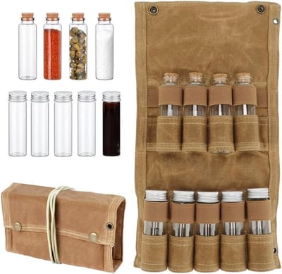 Draagbare Specerijen Tas met 9 Specerijenpotjes, Vouwbare Campingopslag voor Specerijen, Ideaal voor Kamperen en Barbecueën