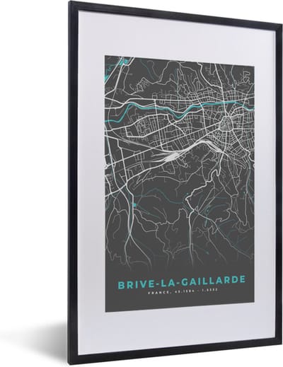 Fotolijst incl. Poster - Brive-la-Gaillarde - Frankrijk - Stadskaart - Plattegrond - Kaart - 40x60 cm - Posterlijst