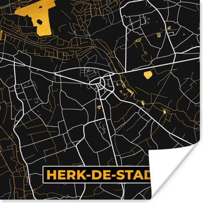 Poster Herk-De-Stad - Plattegrond - Gold - Kaart - Stadskaart - 100x100 cm XXL