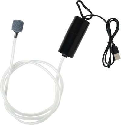 Aquarium luchtpomp - Zuurstofpomp - Draagbare aquariumzuurstofpomp - Inclusief luchtsteen en siliconenslang - USB-oplaadpoort - Luchtpomp voor aquariumzuurstofvoorziening - Zwart