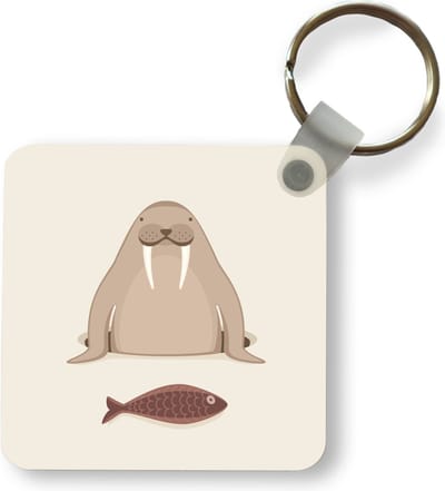 Sleutelhanger - Uitdeelcadeautjes - Een illustratie van een walrus met een vis - Plastic