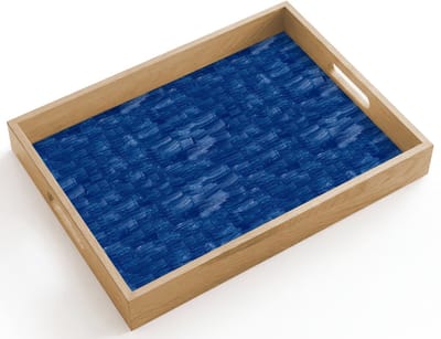 Dienblad hout 40x30 cm - Schootdienblad - Verf - Strepen - Blauw - Borrelplank rechthoek - Plateau dienbladen