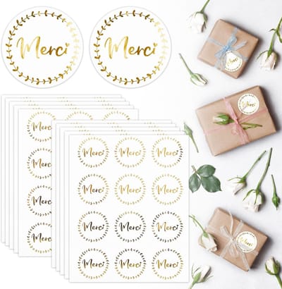 Dailygoods- Bedankstickers 120 Stuks - Merci Stickers - Cadeaulabels - Ronde Stickers - Decoratieve Stickers - 4 cm Diameter - Zelfklevend