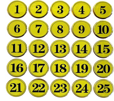 Dailygoody - Ronde tafel nummers - PVC Cirkel Tabel nummers - Goud - Nummering 1 tot 25 - Ideaal voor restaurants en pubs - Perfect voor hotels en B &