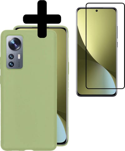 Hoesje - Met Screenprotector - Geschikt voor Xiaomi 12 - Sterk & Shockproof - Back Cover - Siliconen Case - Telefoon Hoes - Telefoonhoesjes - Groen