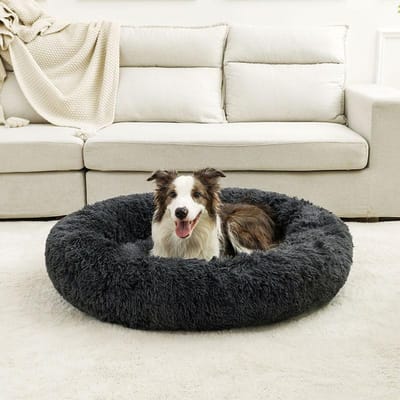 Rond Hondenbed voor Groot Hondenbed Superzacht Kattenbed Lang Pluche Huisdier Hondenmand voor Middelgrote Hondenmand Winter Warm Slapen S 40cm beige