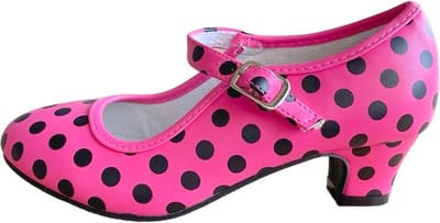Spaanse Prinsessen schoenen fel roze zwart maat 25- binnenmaat 16,5 cm - bij verkleed jurk verkleedkleren stippen