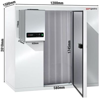 GGM Gastro Tiefkühlzelle - 1200x1500mm - 2,2m³ - inkl. Tiefkühlaggregat & Lamellen Wit / Zilver