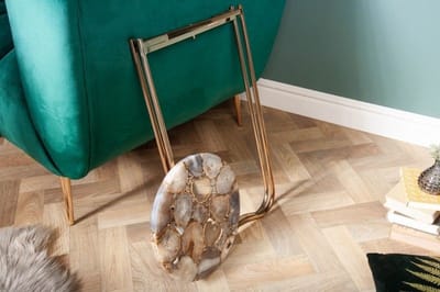 Ronde bijzettafel NOBLE I 35cm edelsteen agaat opvouwbaar gouden metalen frame - 40368