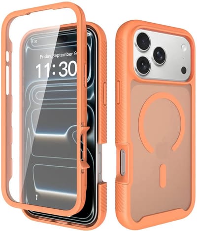 Hoesje met Ingebouwde Screenprotector Geschikt voor Apple iPhone 17 Pro Max - Compatibel met MagSafe / Qi2 - Full Protect - Schokbestendige Beschermhoes - Case Matte Oranje