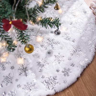 Kerstboomrok van 71 inch van luxe fluweel met zilveren pailletten en sneeuwvlokken voor feestelijke decoratie van uw kerstboom en huis tijdens de feestdagen