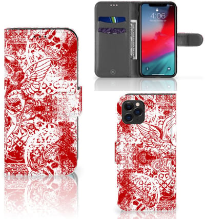Telefoonhoesje met Naam Apple iPhone 11 Pro Angel Skull Rood