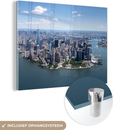 MuchoWow® Glasschilderij 160x120 cm - Schilderij acrylglas - New York - USA - Skyline - Foto op glas - Schilderijen