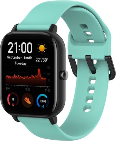 Siliconen bandje - geschikt voor Amazfit GTS / GTS 2(E) / GTS 2 Mini / GTS 3 / 4 (Mini) / Bip (S) / Bip U (Pro) / Bip Lite / Bip 3 (Pro) / GTR 42 mm / Pop (Pro) / Active (2) - mintgroen - maat S