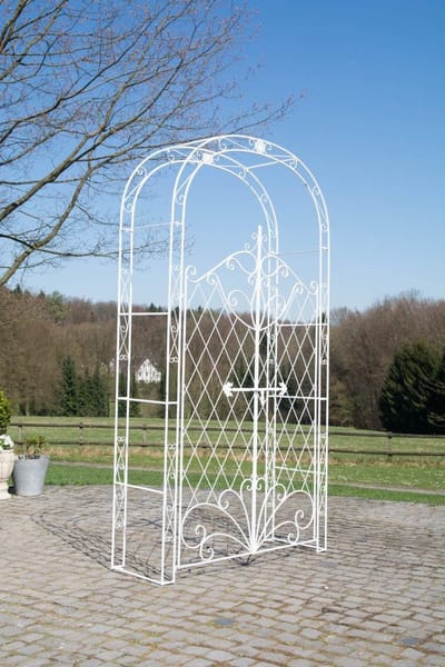 Rozenboog met Deur - Klimhulp Tuin - Decoratieve Tuinpoort - Handgemaakt IJzer - 220 cm Hoog - Wit